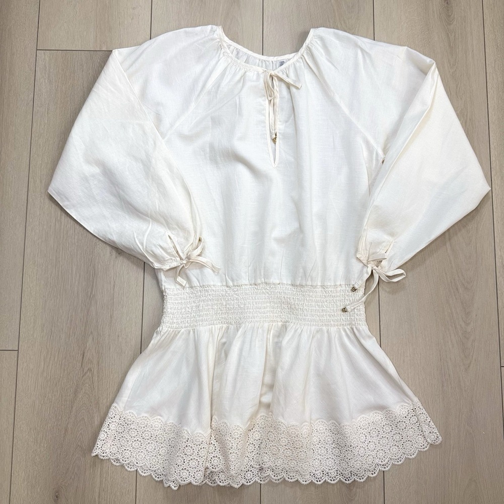 Victoria Secret Swim Womens L White Linen Blend Crochet Lace Cover Up Dress Boho